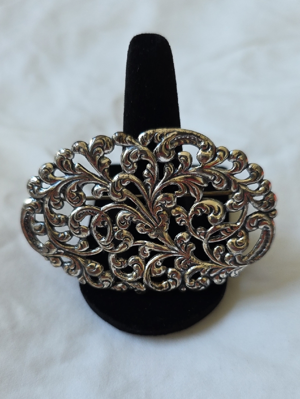 Vintage Michele Sterling Openwork Scroll Granny Brooch